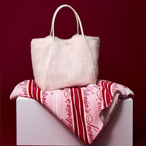 Victoria’s Secret Cozy fleece blanket, and faux fur tote bag duo set